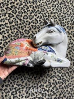VTG Whimsy Chinese Floral Horse Figurine Porcelain Sculpture Decor 11 Eclectic
