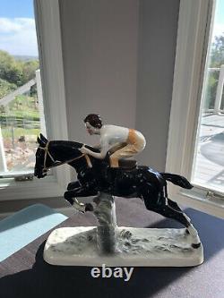 Very Old And Rare fine porcelain figurine Female Jumper And Her Horse PM & M