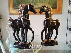 Vintage 17 3/4 Ceramic California Pottery USA Horse Figurines Rare Pair