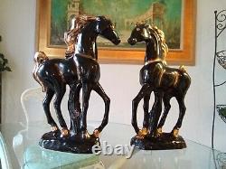 Vintage 17 3/4 Ceramic California Pottery USA Horse Figurines Rare Pair