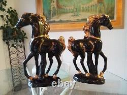 Vintage 17 3/4 Ceramic California Pottery USA Horse Figurines Rare Pair