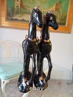 Vintage 17 3/4 Ceramic California Pottery USA Horse Figurines Rare Pair