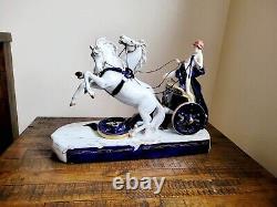 Vintage 1918-1945 Royal Dux Czechslovakia Chariot Rider Horses Statue Large 16