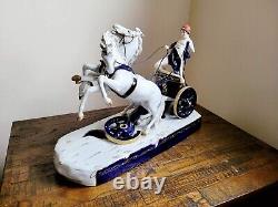 Vintage 1918-1945 Royal Dux Czechslovakia Chariot Rider Horses Statue Large 16