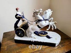 Vintage 1918-1945 Royal Dux Czechslovakia Chariot Rider Horses Statue Large 16