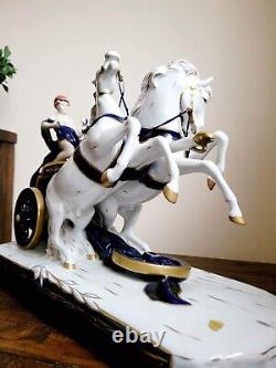 Vintage 1918-1945 Royal Dux Czechslovakia Chariot Rider Horses Statue Large 16