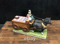 Vintage 1950s Japan Ceramic Horse Drawn Delivery Wagon Draft horse Statute
