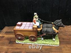 Vintage 1950s Japan Ceramic Horse Drawn Delivery Wagon Draft horse Statute