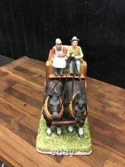 Vintage 1950s Japan Ceramic Horse Drawn Delivery Wagon Draft horse Statute