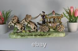Vintage 1960 French porcelain coach horses princess statue