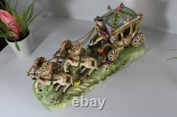 Vintage 1960 French porcelain coach horses princess statue
