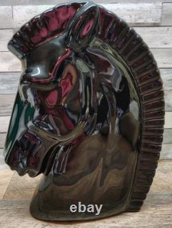 Vintage 1960 Harris Pottery Chicago Black Trojan Horse Head Statue Art Deco