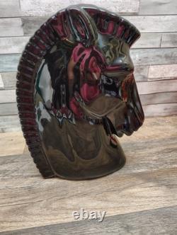 Vintage 1960 Harris Pottery Chicago Black Trojan Horse Head Statue Art Deco