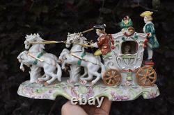 Vintage 1960 porcelain coach carriage statue 4 horses princess