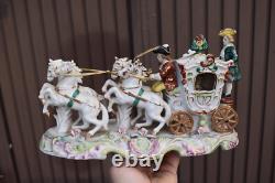 Vintage 1960 porcelain coach carriage statue 4 horses princess