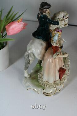 Vintage 1970 german porcelain lace horse romantic statue figurine