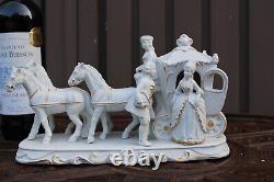 Vintage 1970 porcelain coach horses princess statue sculpture