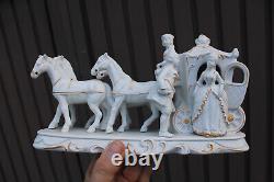 Vintage 1970 porcelain coach horses princess statue sculpture