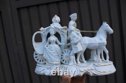 Vintage 1970 porcelain coach horses princess statue sculpture