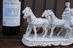 Vintage 1970 porcelain coach horses princess statue sculpture