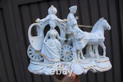 Vintage 1970 porcelain coach horses princess statue sculpture