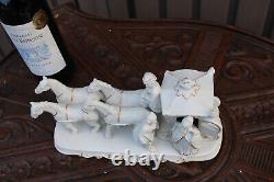 Vintage 1970 porcelain coach horses princess statue sculpture