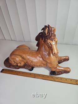 Vintage 1980 Ceramic Horse Figurine Reclining Equestrian Sculpture Collectible