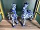Vintage 2 Chinese Floral Glazed Porcelain Horse Statue Signed