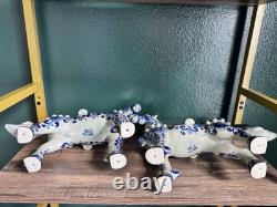 Vintage 2 Chinese Floral Glazed Porcelain Horse Statue Signed