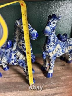 Vintage 2 Chinese Floral Glazed Porcelain Horse Statue Signed