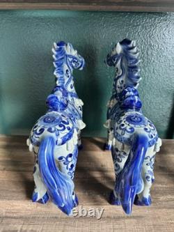 Vintage 2 Chinese Floral Glazed Porcelain Horse Statue Signed