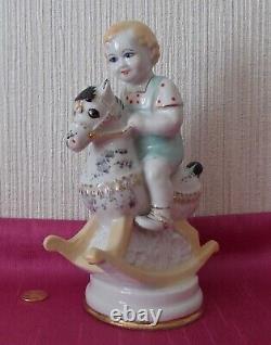 Vintage 50's Porcelain Figurine BOY on a HORSE Kiev Decor Ukraine USSR statuette