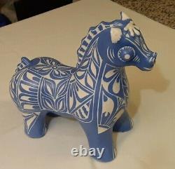 Vintage 70s Pablo Zabal Chile LARGE Pottery Art Ceramic Porcelain Horse BLUE ZOO