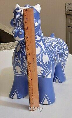 Vintage 70s Pablo Zabal Chile LARGE Pottery Art Ceramic Porcelain Horse BLUE ZOO