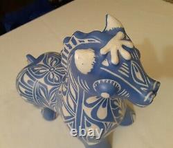 Vintage 70s Pablo Zabal Chile LARGE Pottery Art Ceramic Porcelain Horse BLUE ZOO