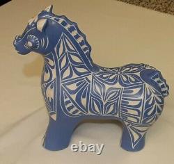 Vintage 70s Pablo Zabal Chile LARGE Pottery Art Ceramic Porcelain Horse BLUE ZOO