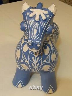 Vintage 70s Pablo Zabal Chile LARGE Pottery Art Ceramic Porcelain Horse BLUE ZOO