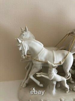 Vintage Ackermann Fritze Porcelain Horse Drawn Carriage -white matte 13 x 8