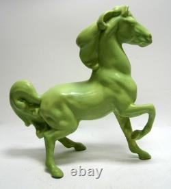 Vintage Art Deco MCM Chartreuse GREEN Ceramic Rearing Horse Figurine 12.5