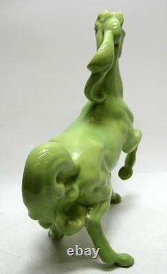 Vintage Art Deco MCM Chartreuse GREEN Ceramic Rearing Horse Figurine 12.5