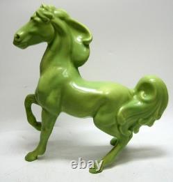 Vintage Art Deco MCM Chartreuse GREEN Ceramic Rearing Horse Figurine 12.5