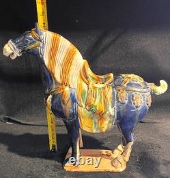 Vintage Asian Glazed Ceramic Tang Horse Statue Figurine 15 Tall