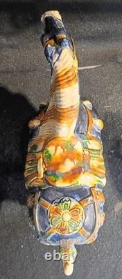 Vintage Asian Glazed Ceramic Tang Horse Statue Figurine 15 Tall