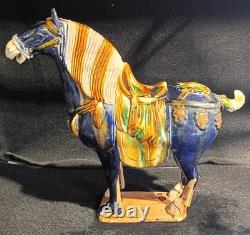 Vintage Asian Glazed Ceramic Tang Horse Statue Figurine 15 Tall