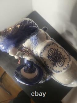 Vintage Bombay Co Chinese Porcelain Statue Man & Horse Blue & White Collectible