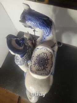 Vintage Bombay Co Chinese Porcelain Statue Man & Horse Blue & White Collectible