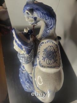 Vintage Bombay Co Chinese Porcelain Statue Man & Horse Blue & White Collectible