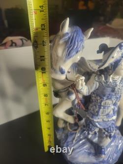 Vintage Bombay Co Chinese Porcelain Statue Man & Horse Blue & White Collectible
