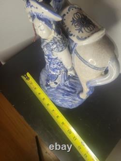 Vintage Bombay Co Chinese Porcelain Statue Man & Horse Blue & White Collectible