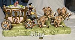 Vintage CAPODIMONTE ITALY Porcelain Figurine Carriage with Horses for CINDERELLA